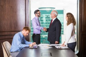 Law firm client onboarding process showing consultation, agreement signing, and welcome communication