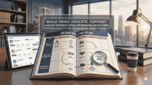 Law firm social media calendar planning strategy with scheduled posts and content themes