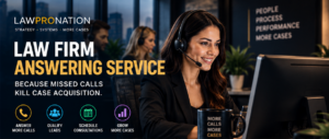 Law firm answering service dashboard showing answered calls, missed call recovery, intake routing, consultation scheduling, and qualified legal leads