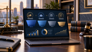 Law firm marketing dashboard displayed on a laptop