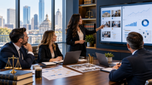 Legal marketing team planning Google Business Profile posts for a law firm