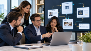 Law firm marketing team reviewing schema markup for website pages and attorney profiles